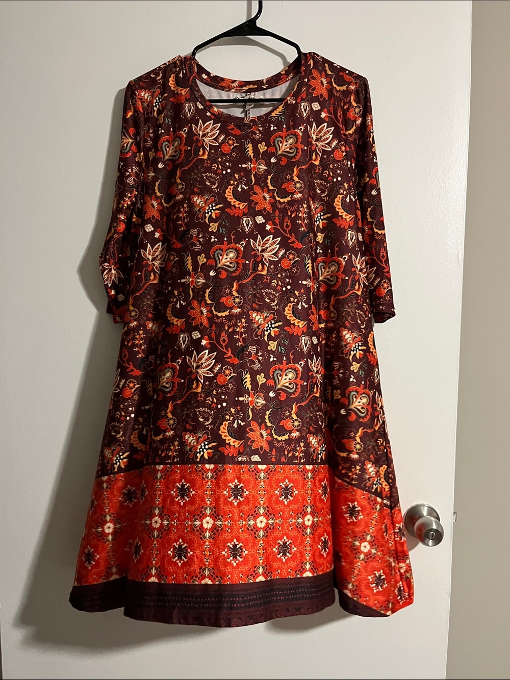About A Girl Brown Tunic with Orange Floral Border and Multicolor Paisley Print